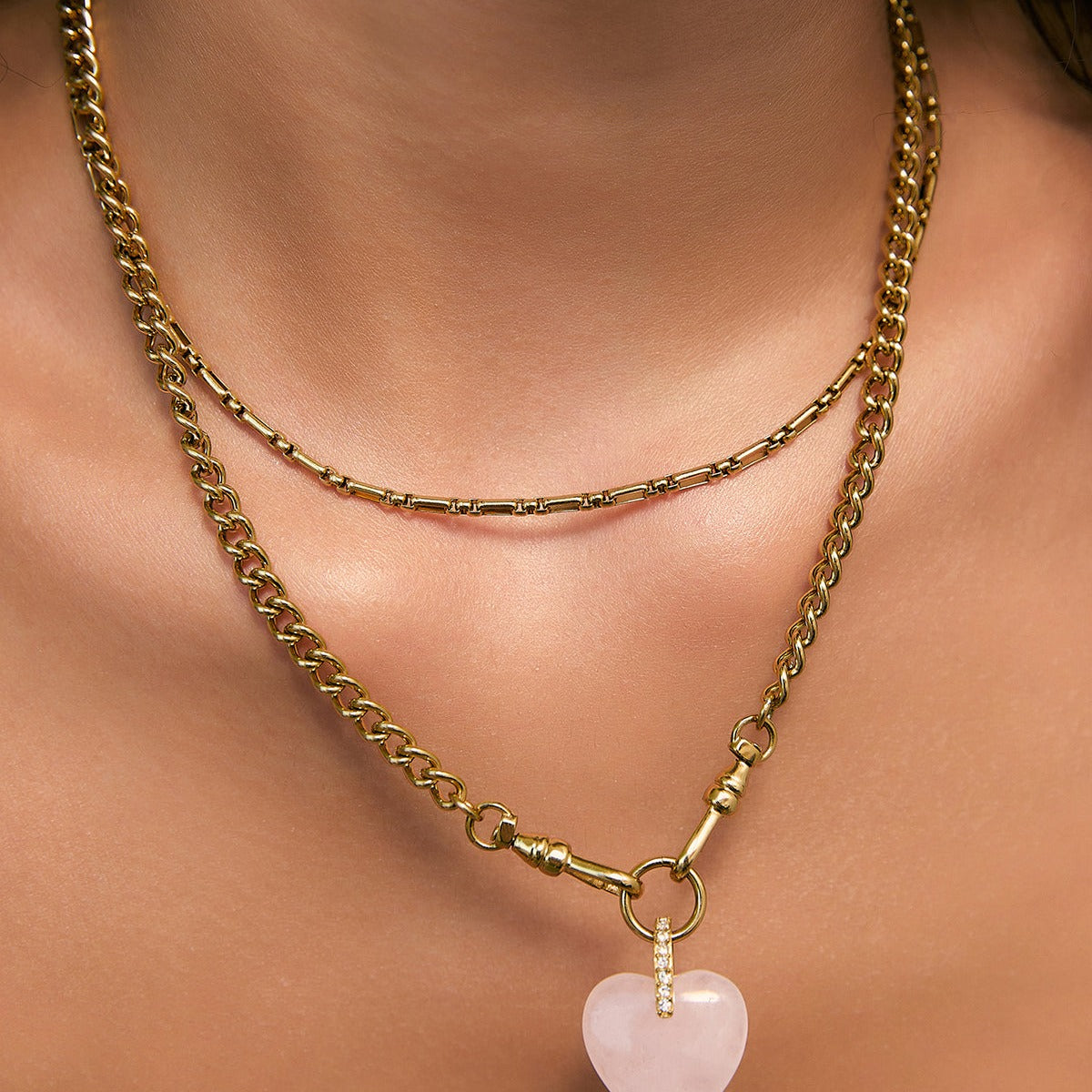 Violet Heart Necklace - Rose Quartz