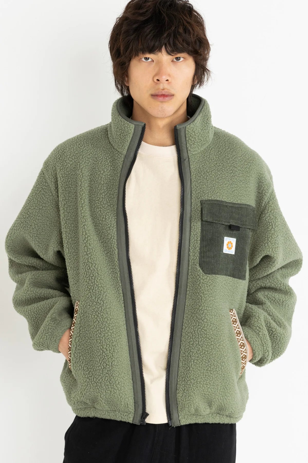 Zephyr Sherpa Zip Through Jacket - Moss