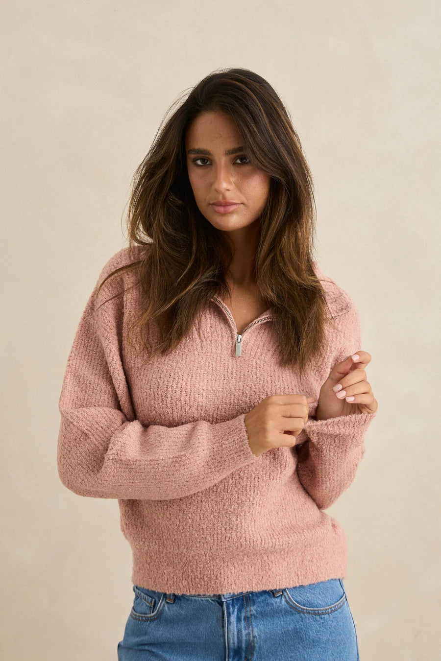 Quinn Zip Knit - Pink