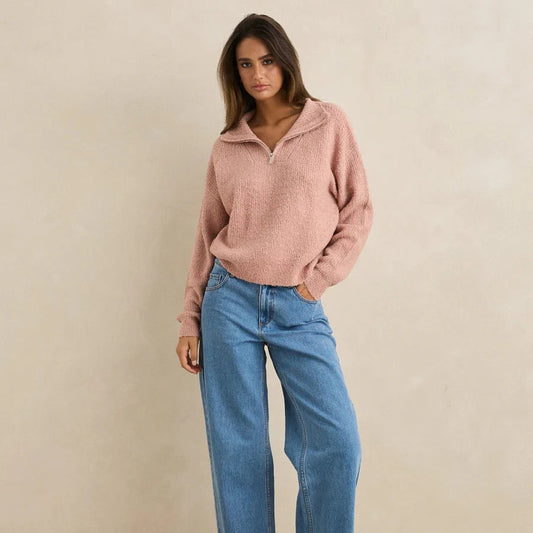 Quinn Zip Knit - Pink