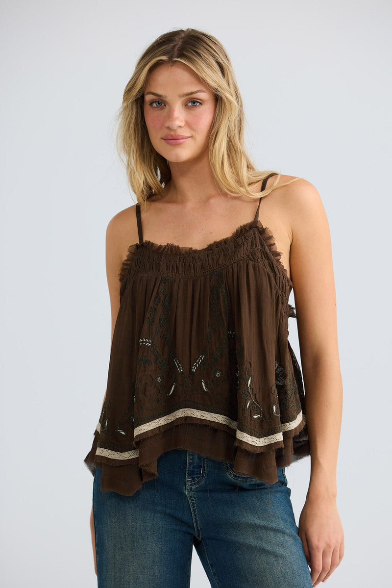 Ambrosia Top - Cocoa Emb
