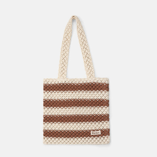 Cove Stripe Crochet Tote Bag - Caramel
