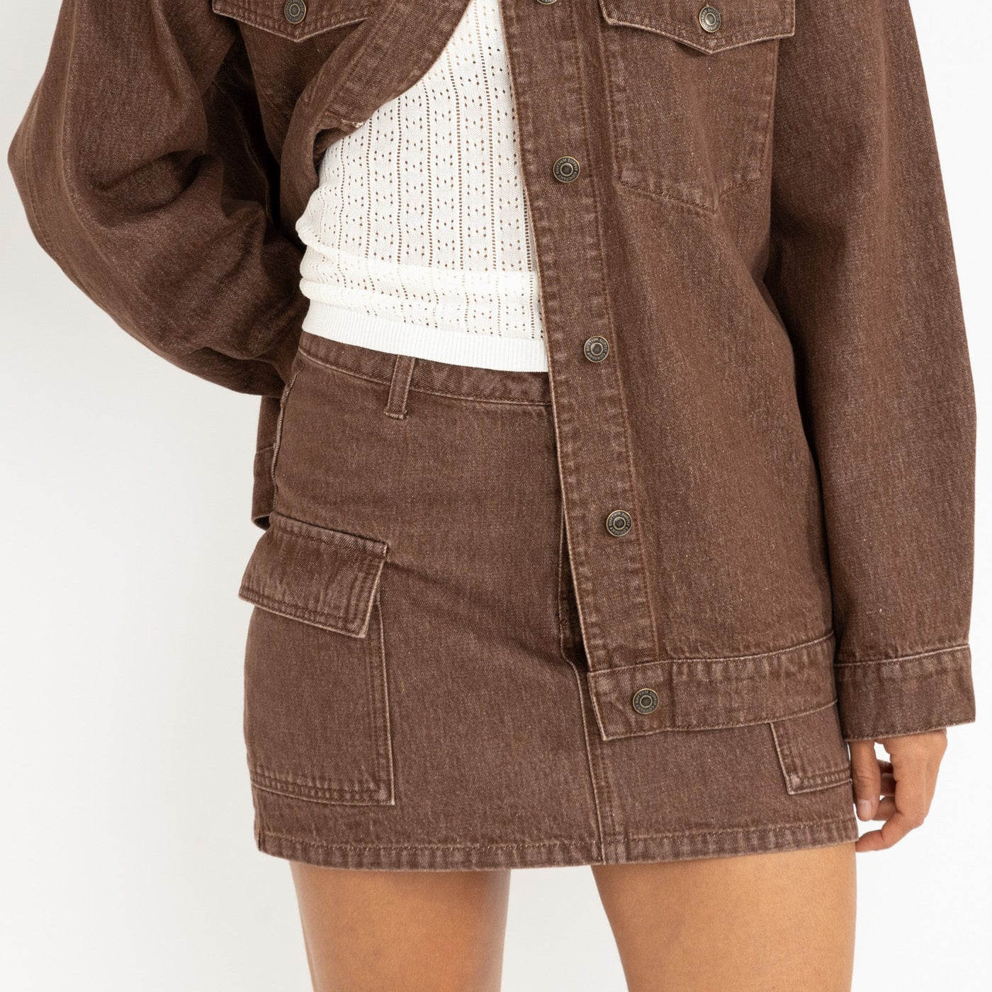 Cargo Denim Mini Skirt - Dark Brown