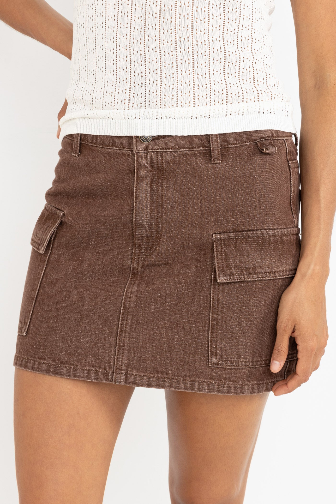 Cargo Denim Mini Skirt - Dark Brown