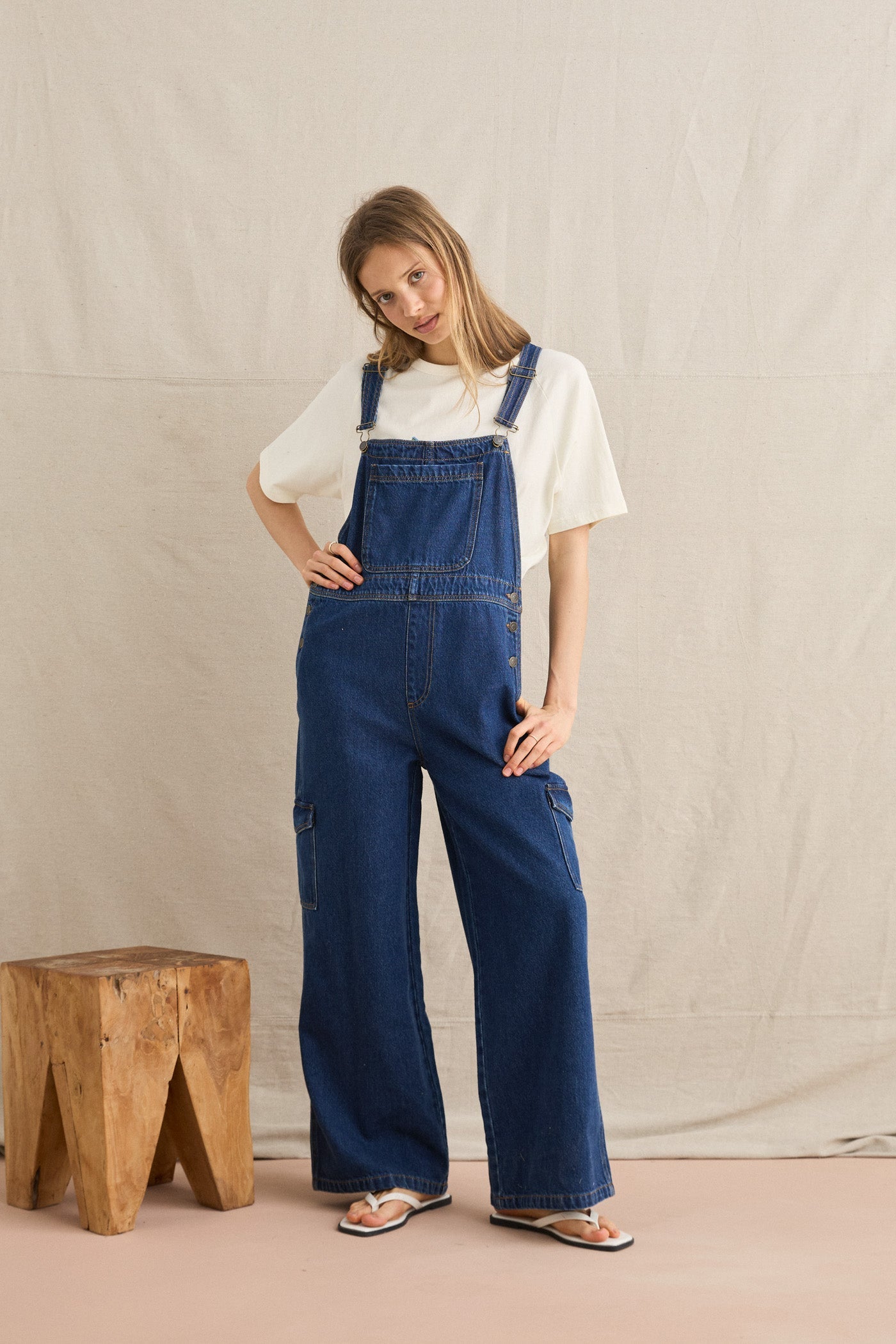Charlie Wide Leg Cargo Overall - Dark Denim