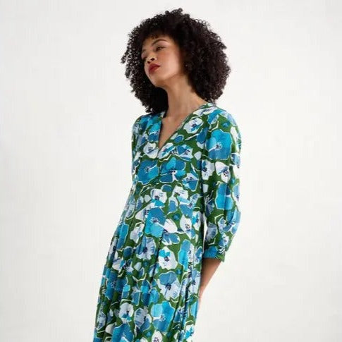 Etta Dress - Paper Hellebores Forest Green