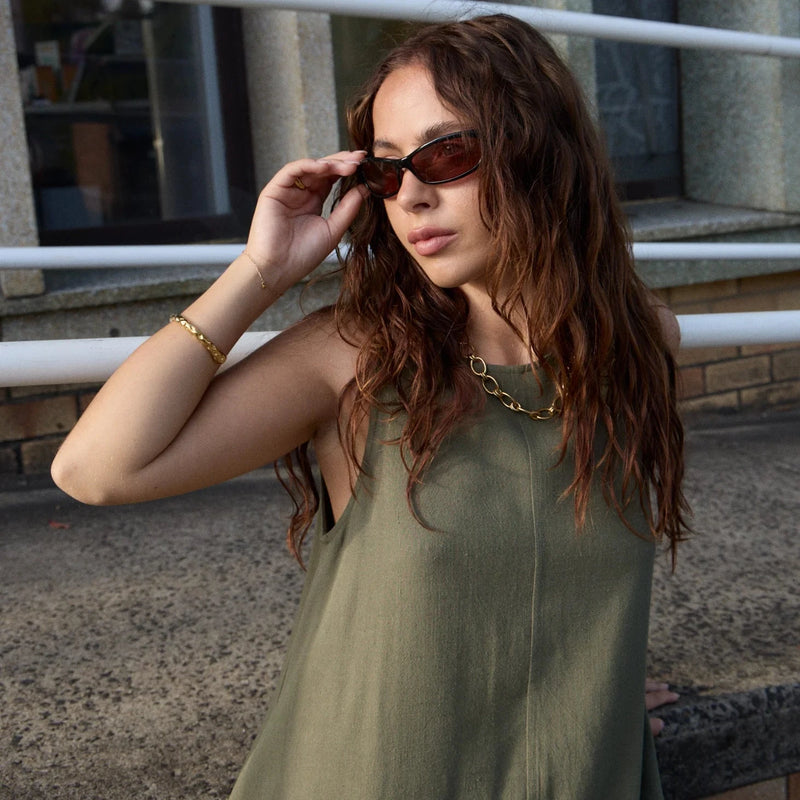 Halle Linen Mini Dress - Deep Olive