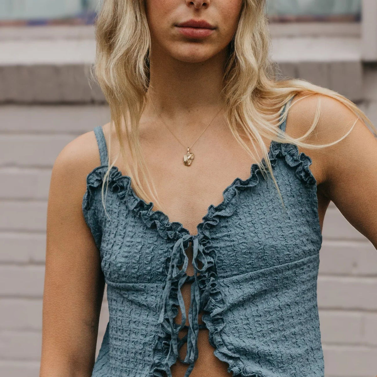 Alba Tie-Front Cami Top - Blue