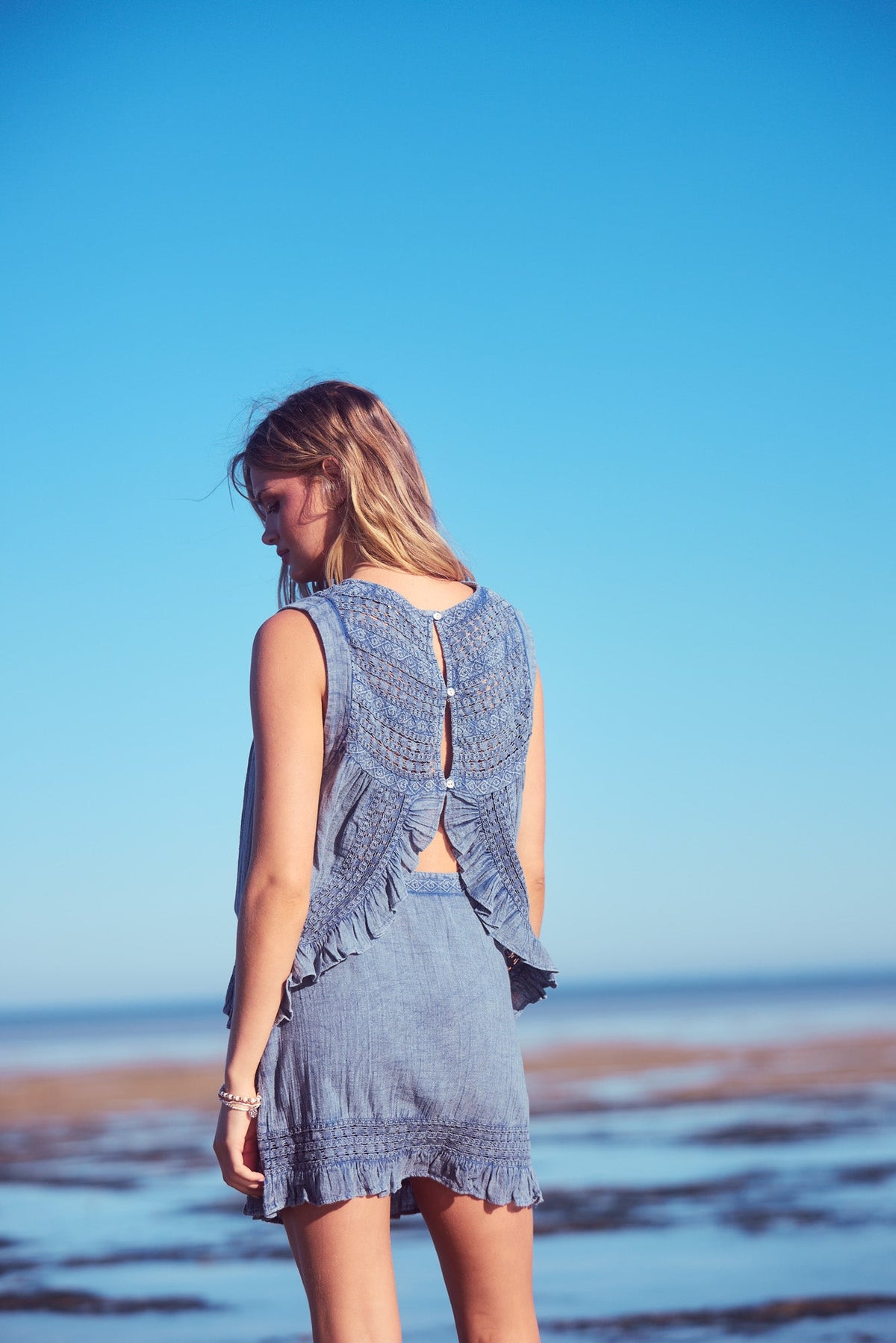 Freesia Mini Wrap Skirt - Steel Blue