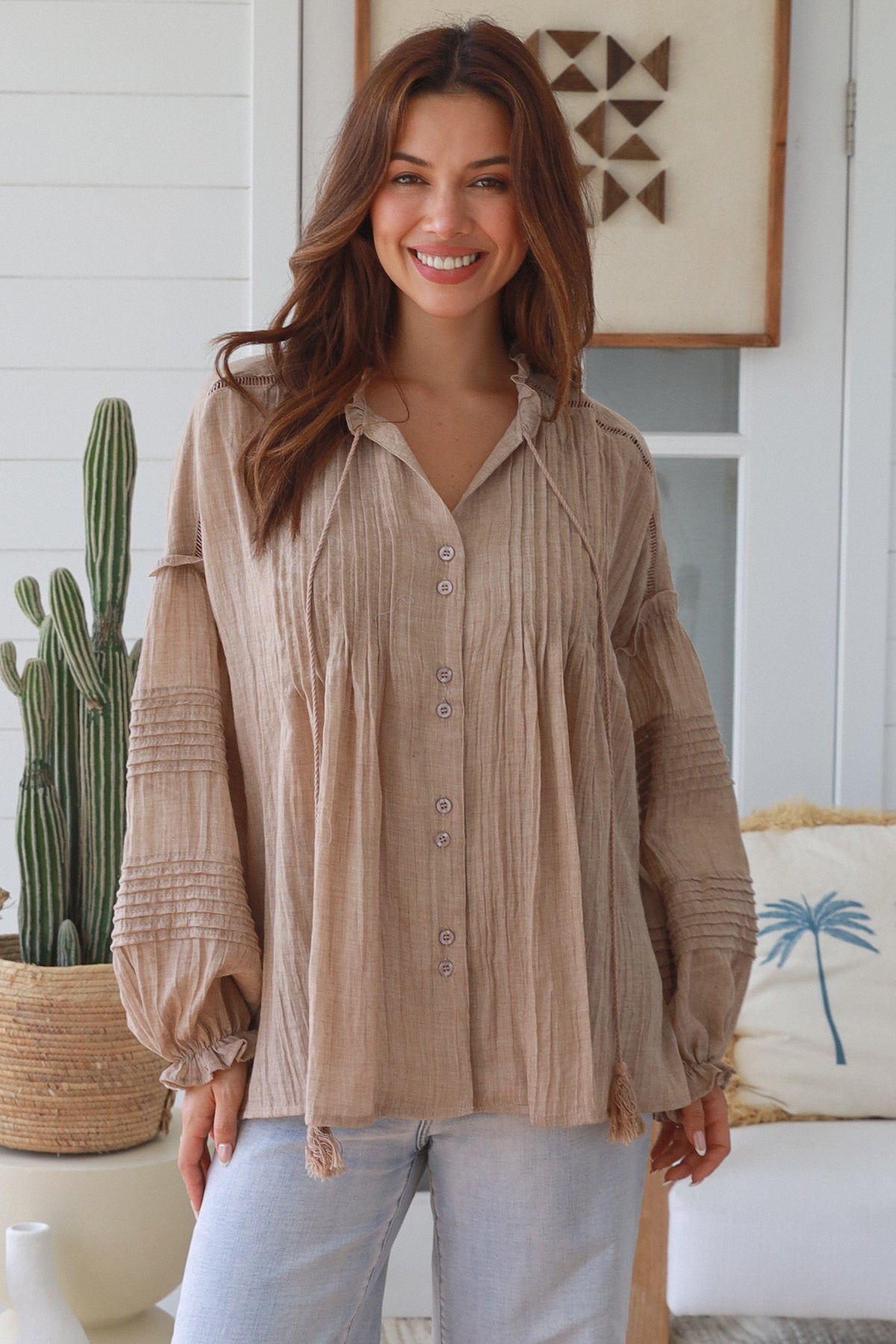 Wren Pintuck Blouse - Taupe - Isabella The Label