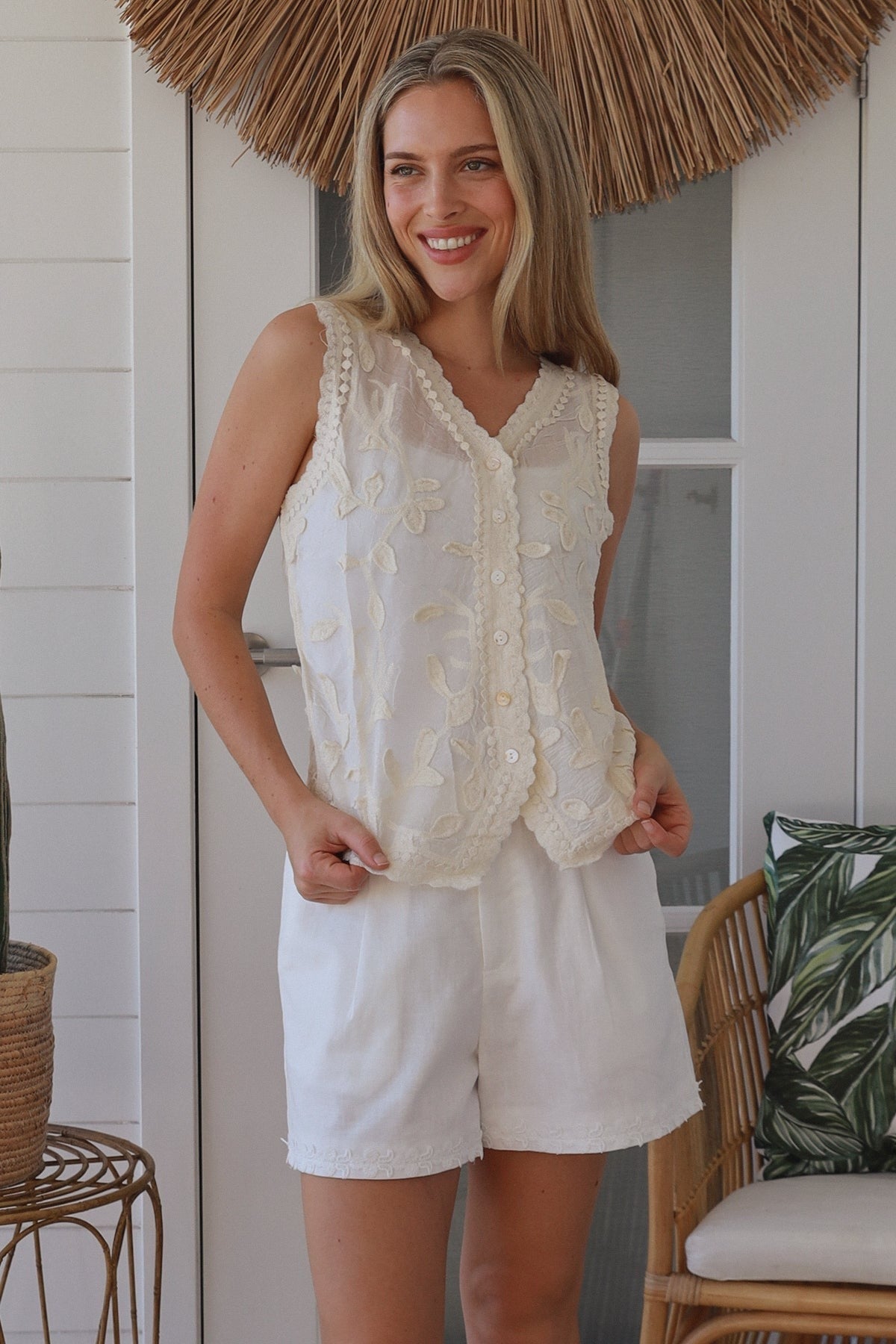 Lottie Embroidered Vest - Cream - Isabella The Label
