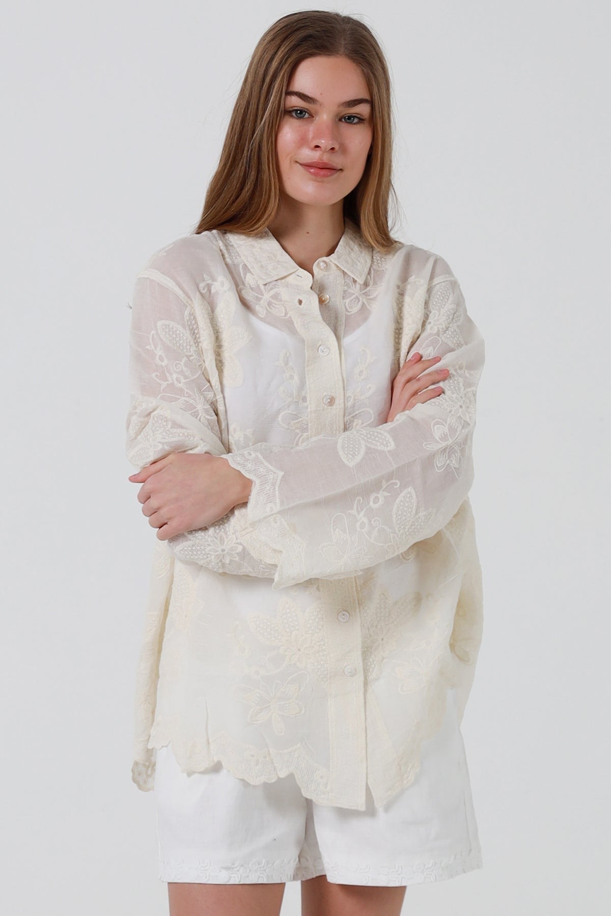 Ivy Embroidered Shirt - Beige - Isabella The Label