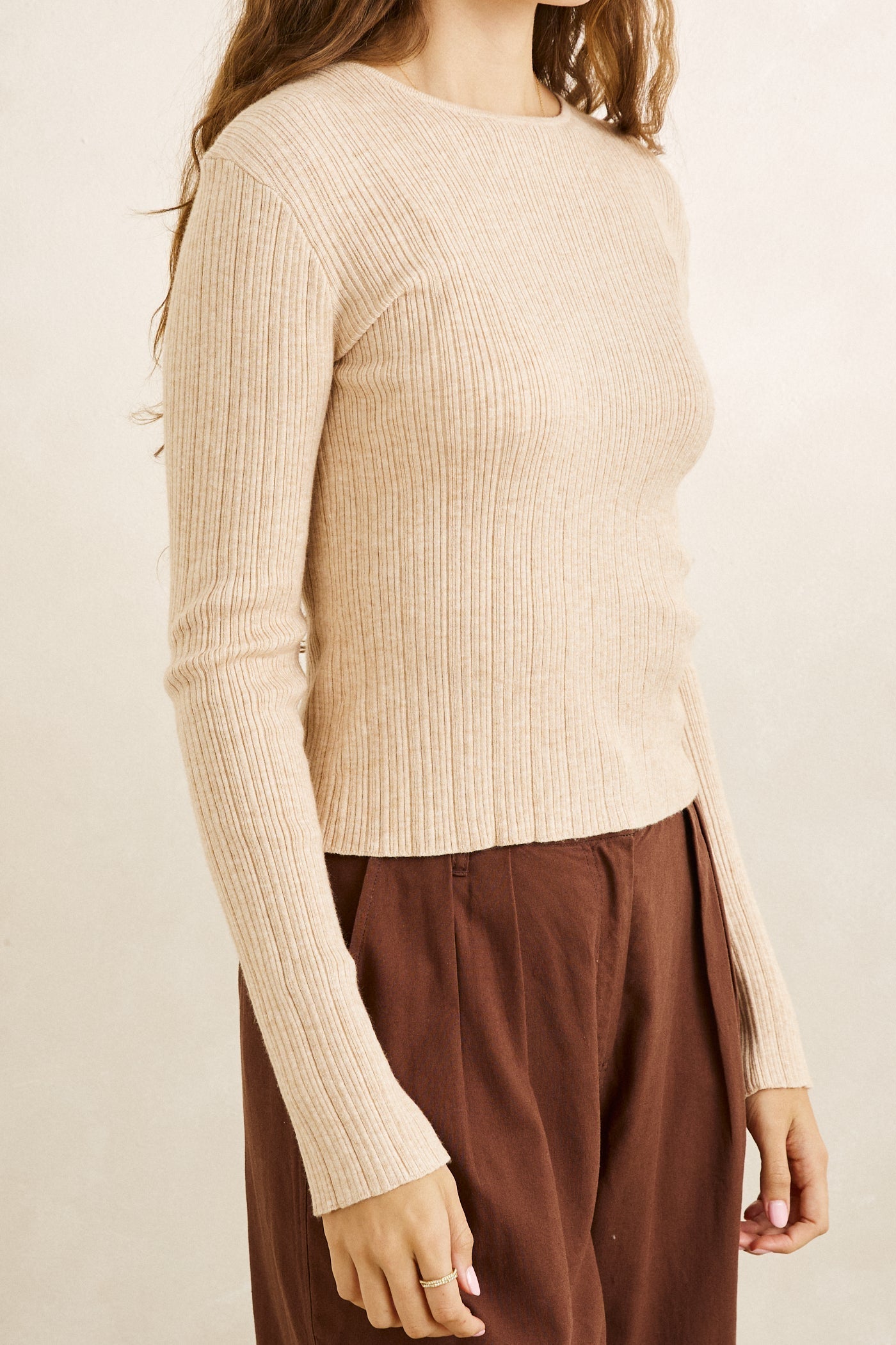 Essential Long Sleeve Knit Top - Oat