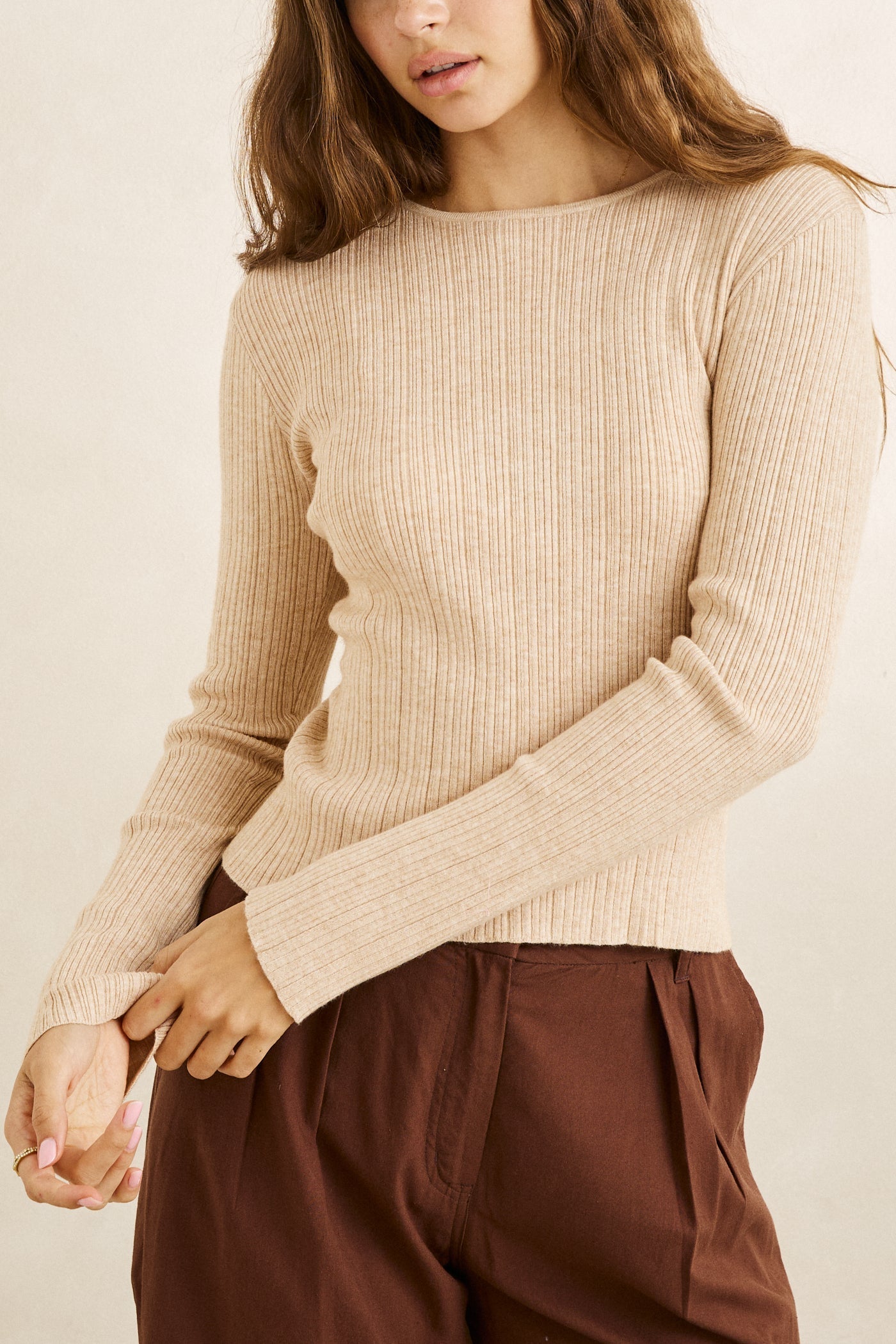 Essential Long Sleeve Knit Top - Oat