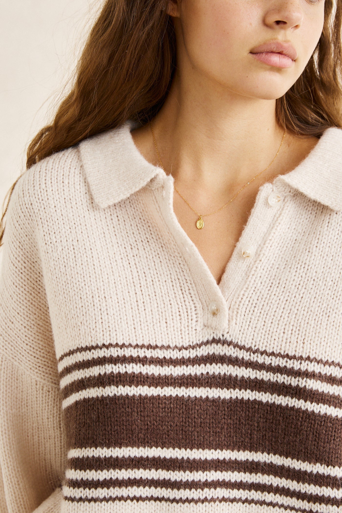 Strata Knit Collared Jumper - Natural