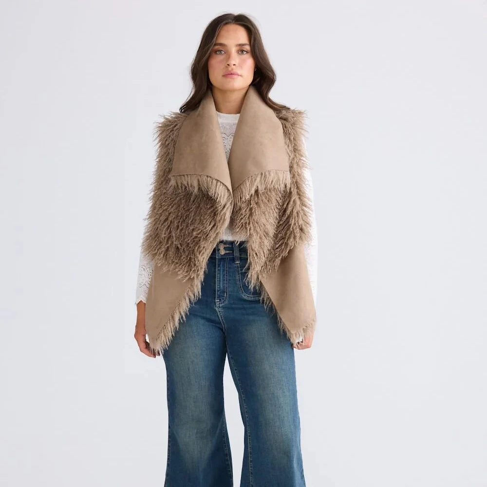 Luna Fur Vest - Taupe