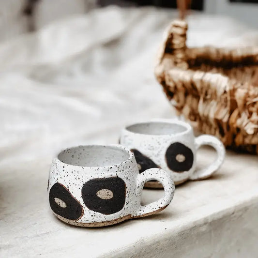 Hana Short Mug - Black Flower Motif