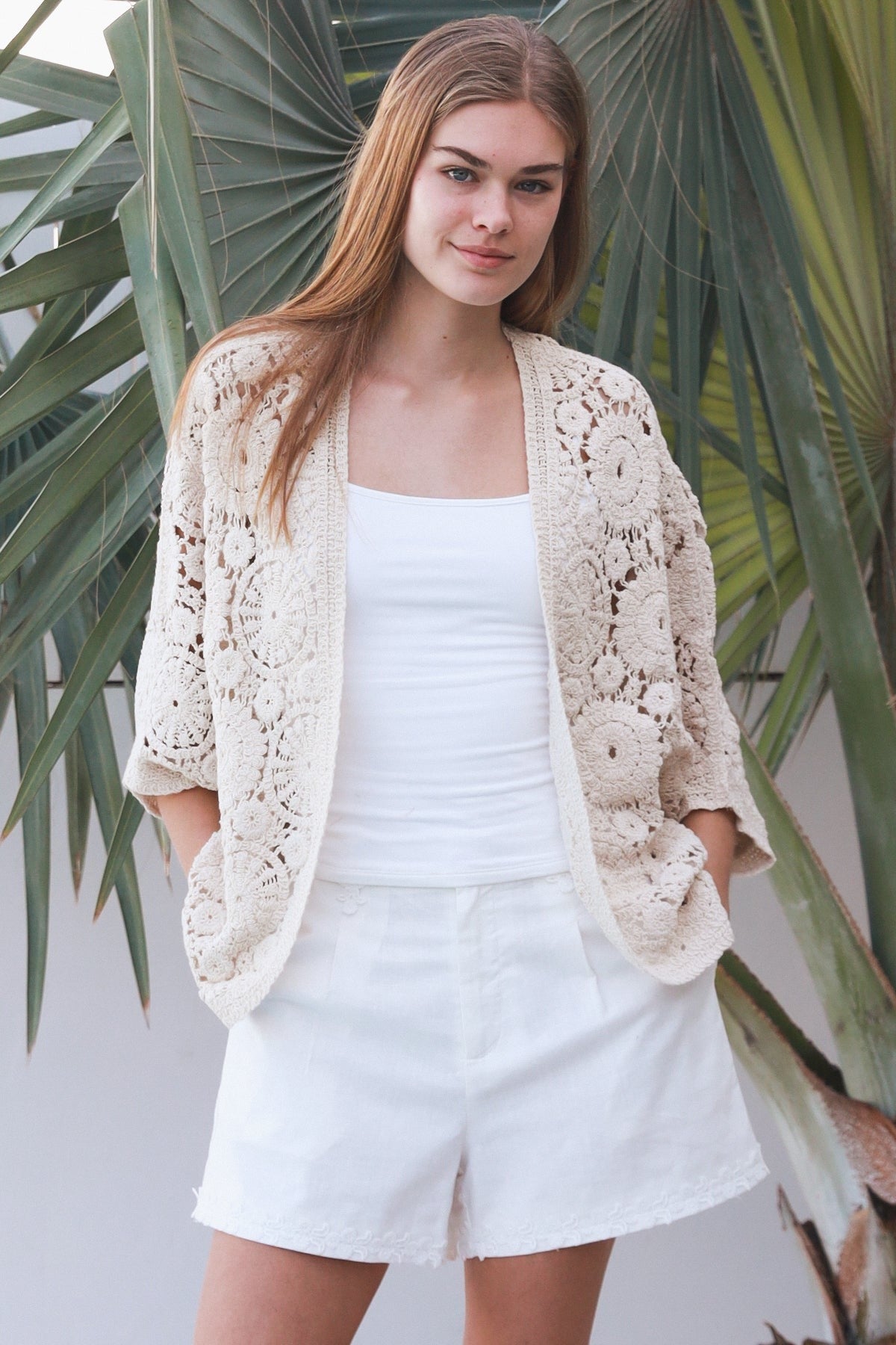 Rosalie Crochet Cardigan - Beige - Isabella The Label