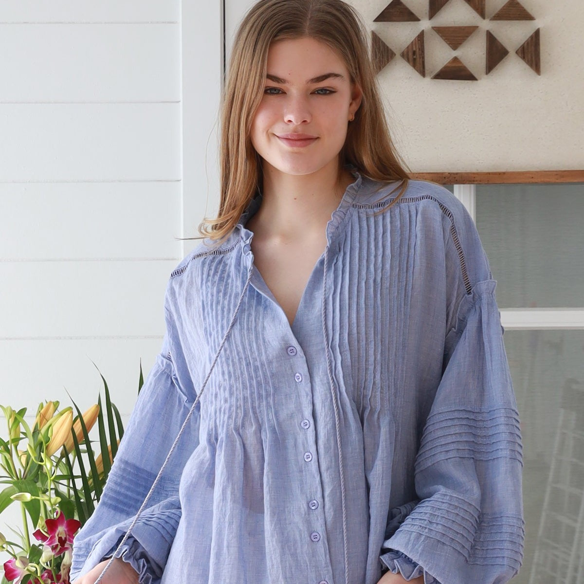 Colette Pintuck Blouse - Cornflower - Isabella The Label