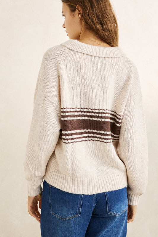 Strata Knit Collared Jumper - Natural