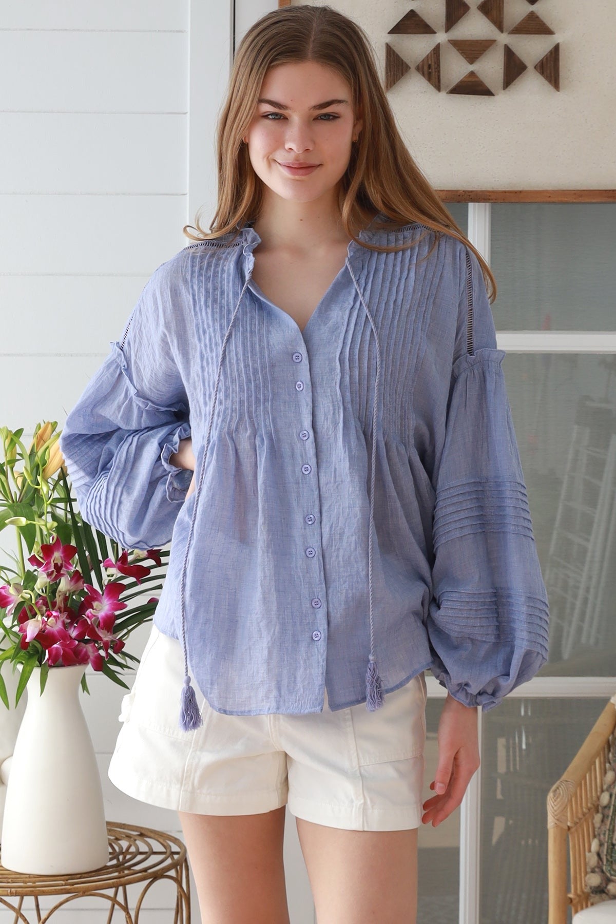Colette Pintuck Blouse - Cornflower - Isabella The Label