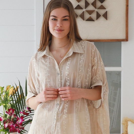 Etta Embroidered Shirt - Natural - Isabella The Label