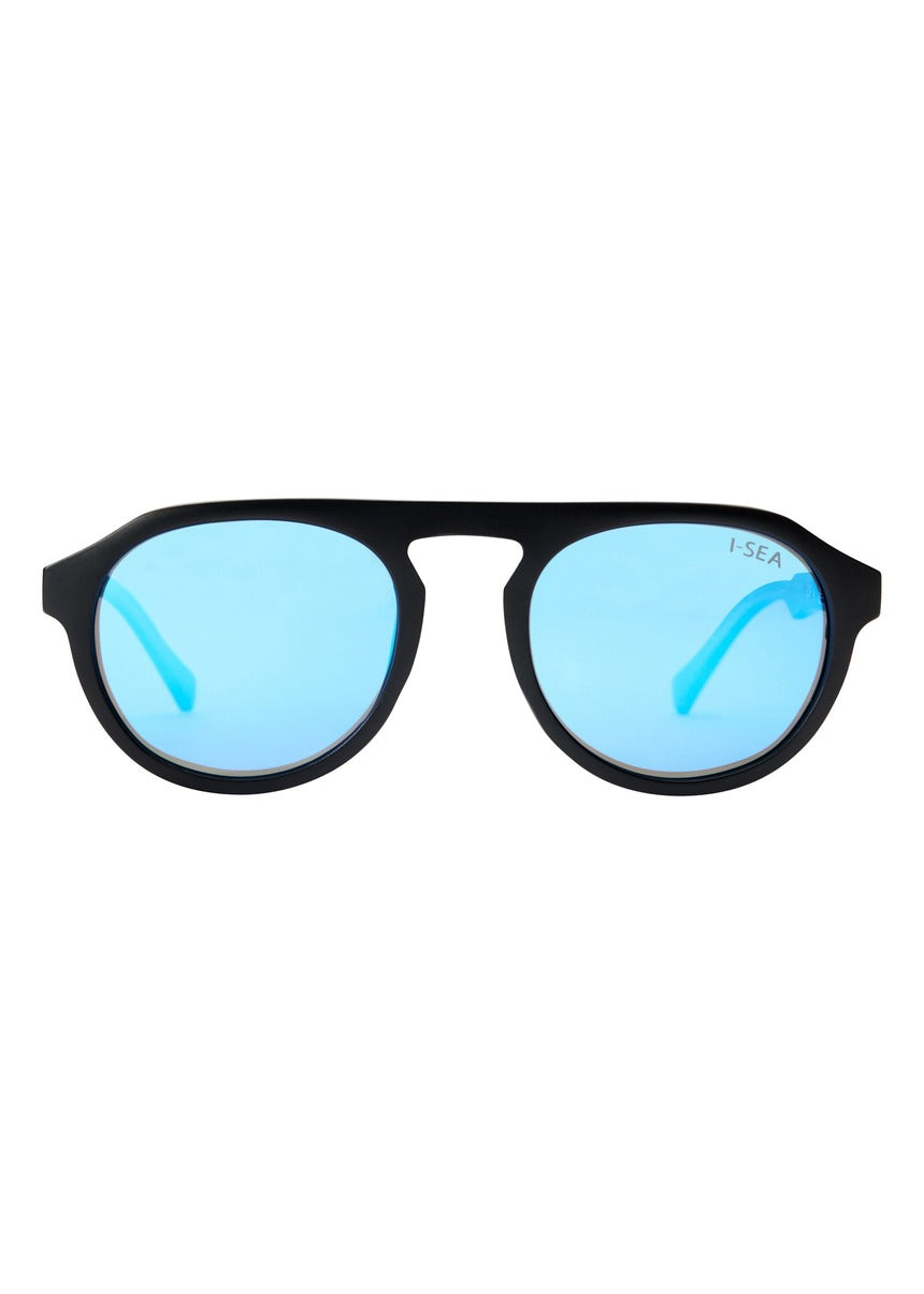 I-SEA Ivan Florence sunglasses, black frame with blue mirror polarised lens