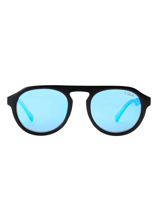I-SEA Ivan Florence sunglasses, black frame with blue mirror polarised lens