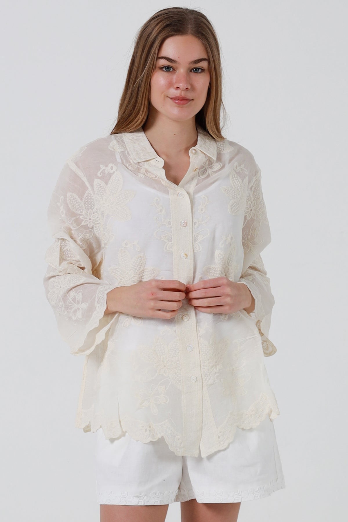 Ivy Embroidered Shirt - Beige - Isabella The Label