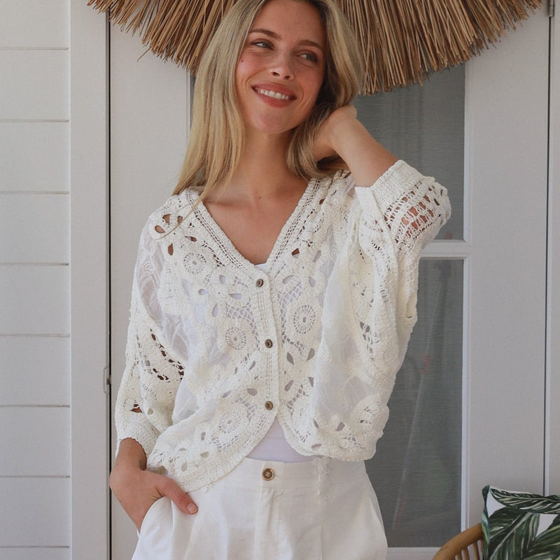 Lila Broderie Top - Cream