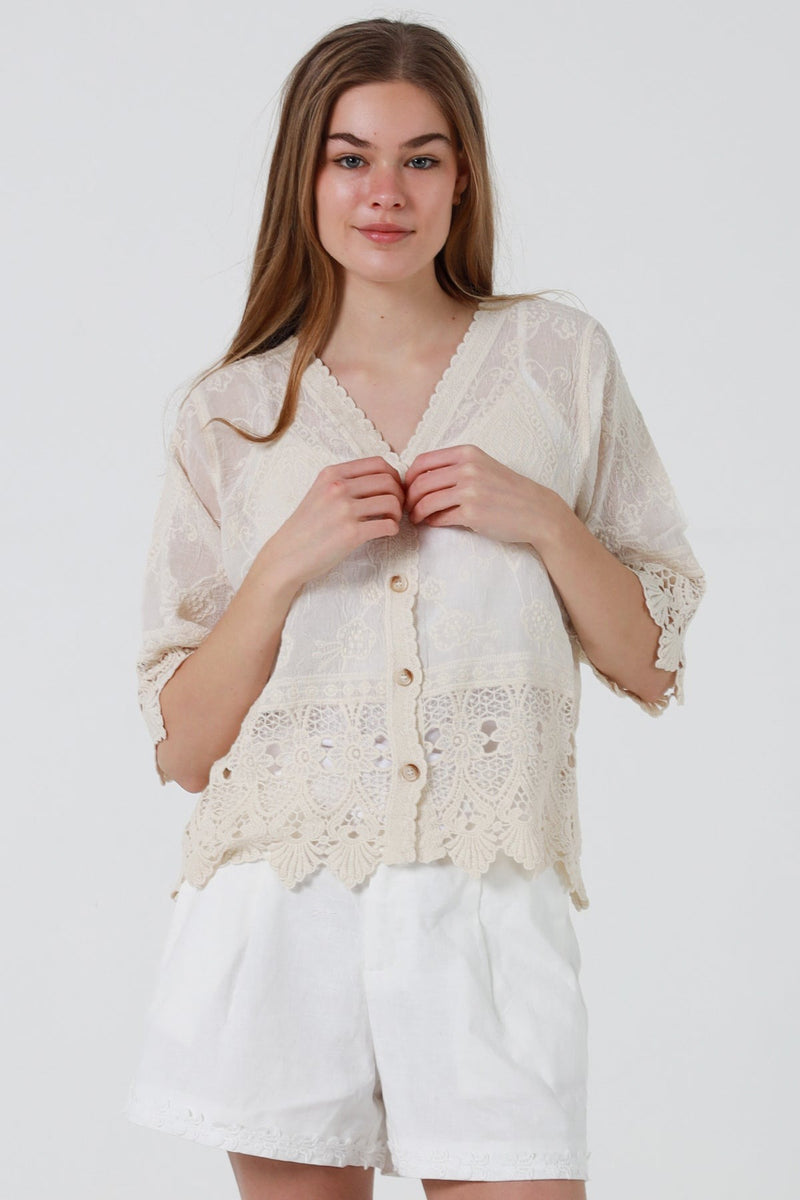 Della Lace Blouse - Beige