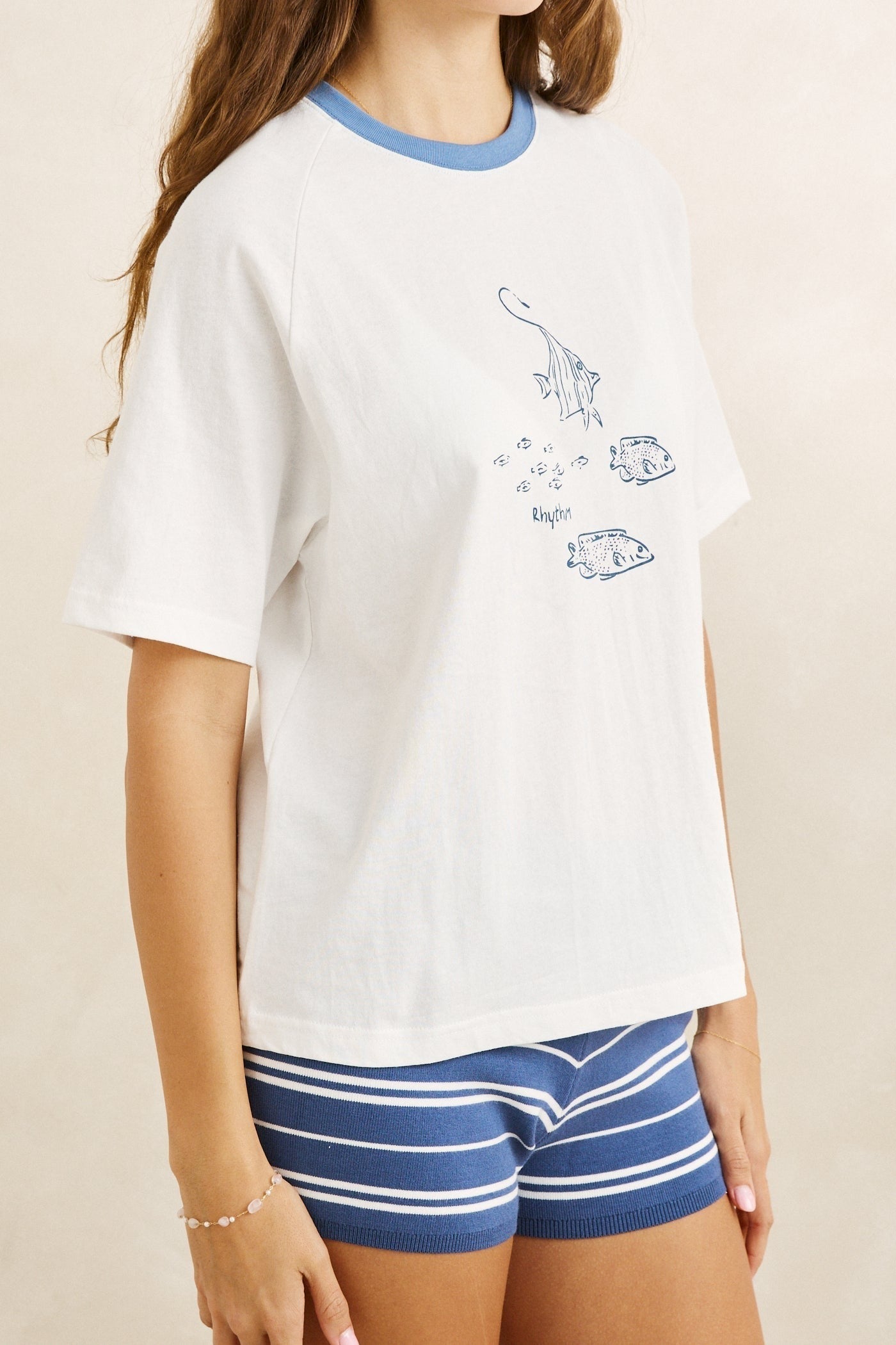 Fish Raglan T-Shirt - Vintage White - Rhythm at Reborn Code