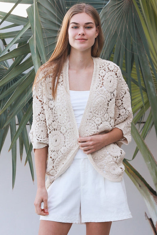Rosalie Crochet Cardigan - Beige - Isabella The Label