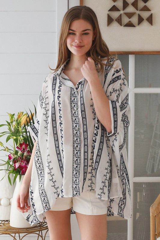 Saskia Shirt - Navy Border Print - Isabella The Label