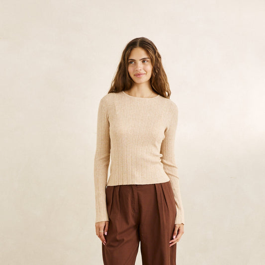 Essential Long Sleeve Knit Top - Oat