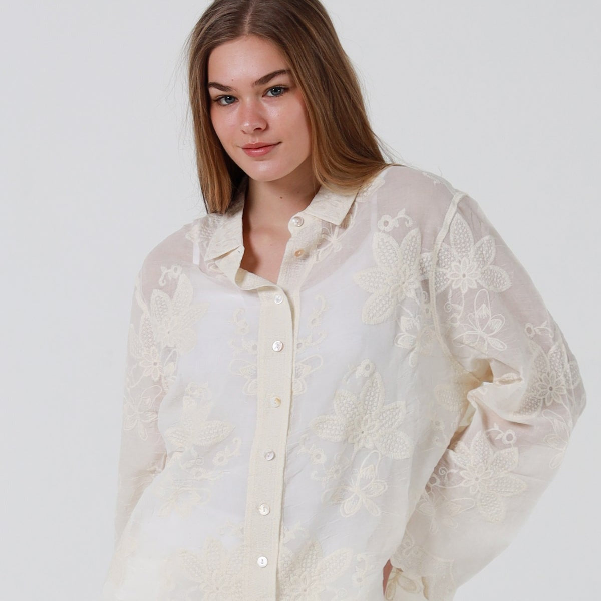 Ivy Embroidered Shirt - Beige - Isabella The Label