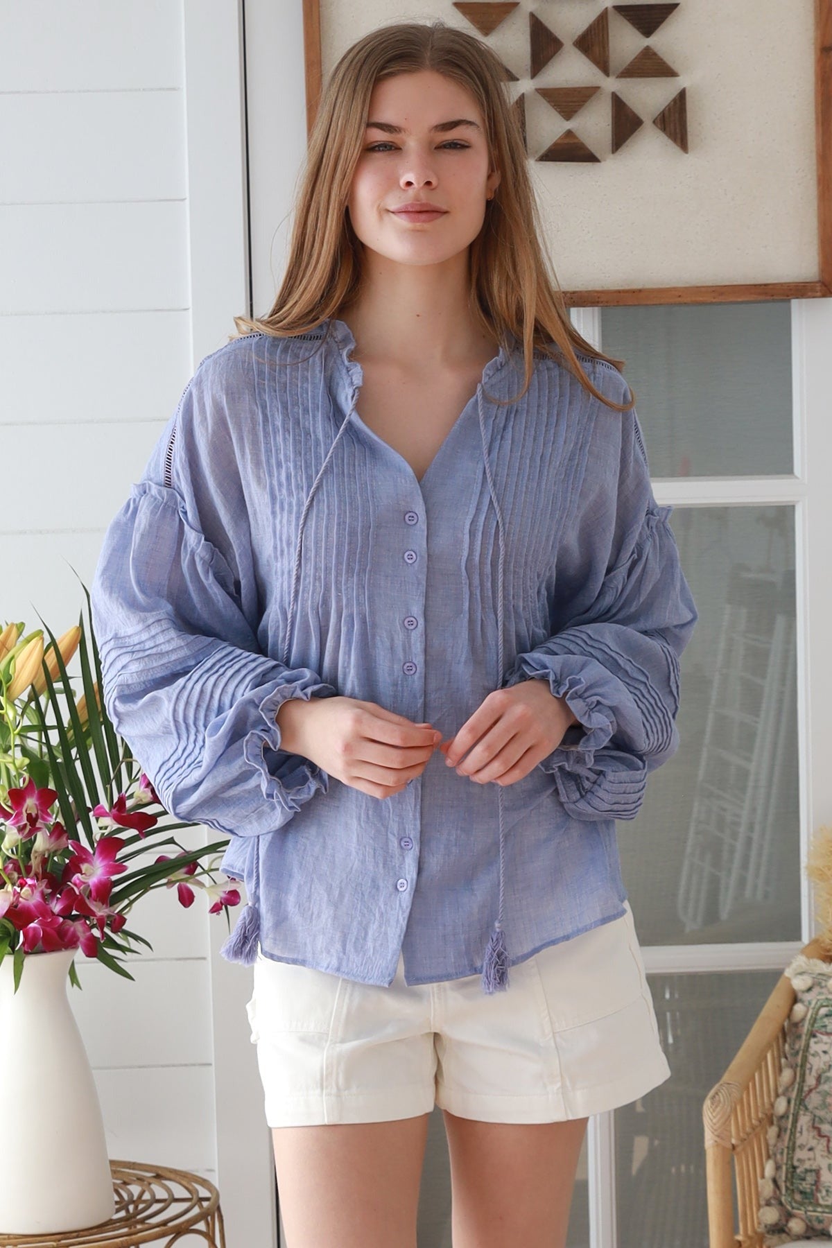 Colette Pintuck Blouse - Cornflower - Isabella The Label
