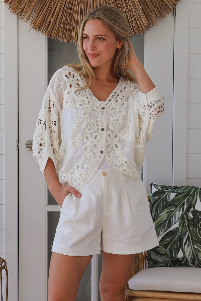 Lila Broderie Top - Cream