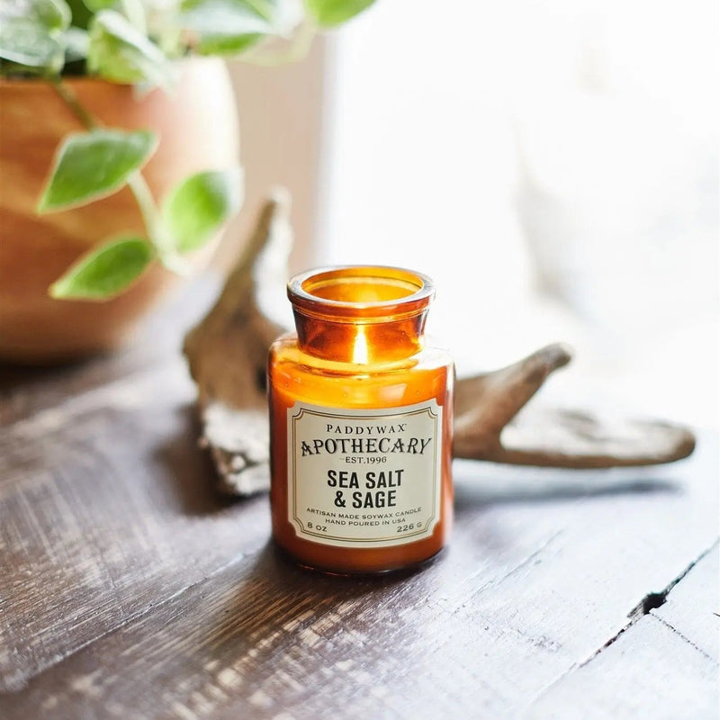 Apothecary Glass Candle 8oz - Sea Salt and Sage