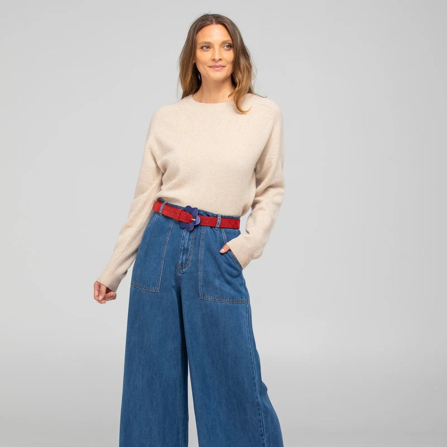 Flower Belt - Sienna Red Suede