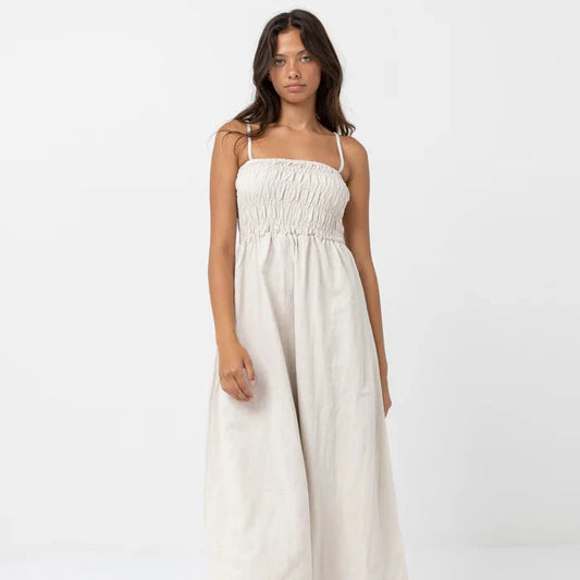 Classic Shirred Midi Dress - Oat