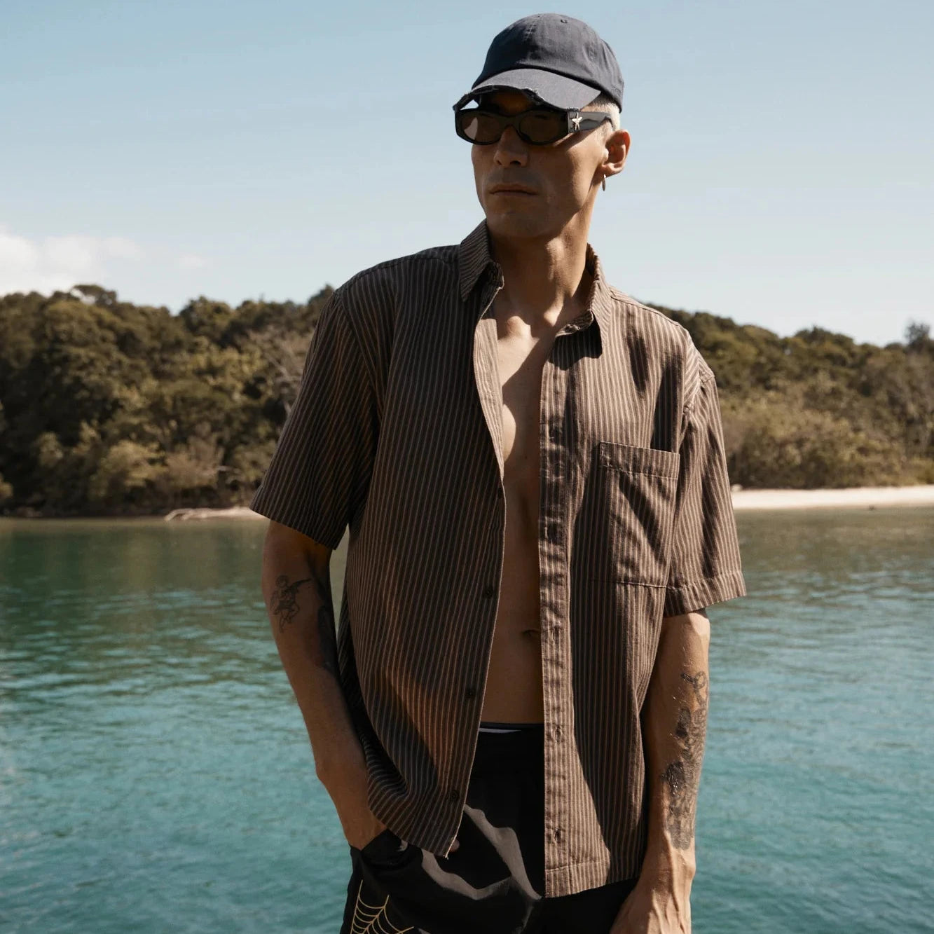 Cyrus Recycled Short Sleeve Shirt - Coffee Stripe