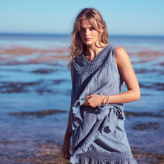Freesia Mini Wrap Skirt - Steel Blue