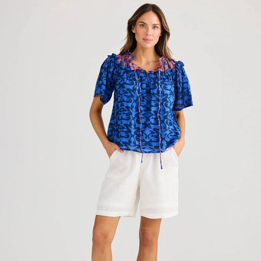 Soliel Top - Blue Mosaic Print