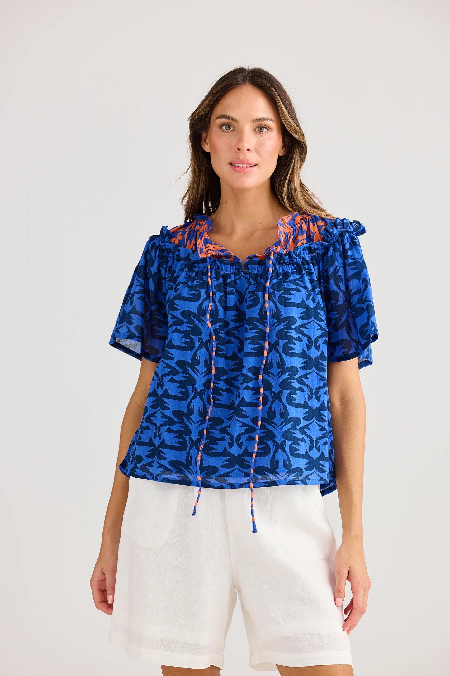 Soliel Top - Blue Mosaic Print
