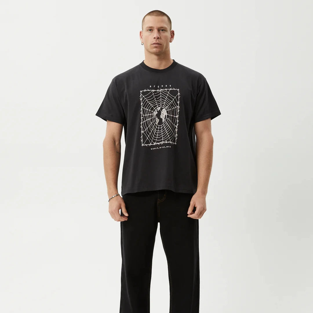 World Wide Recycled Boxy Tee - Stone Black