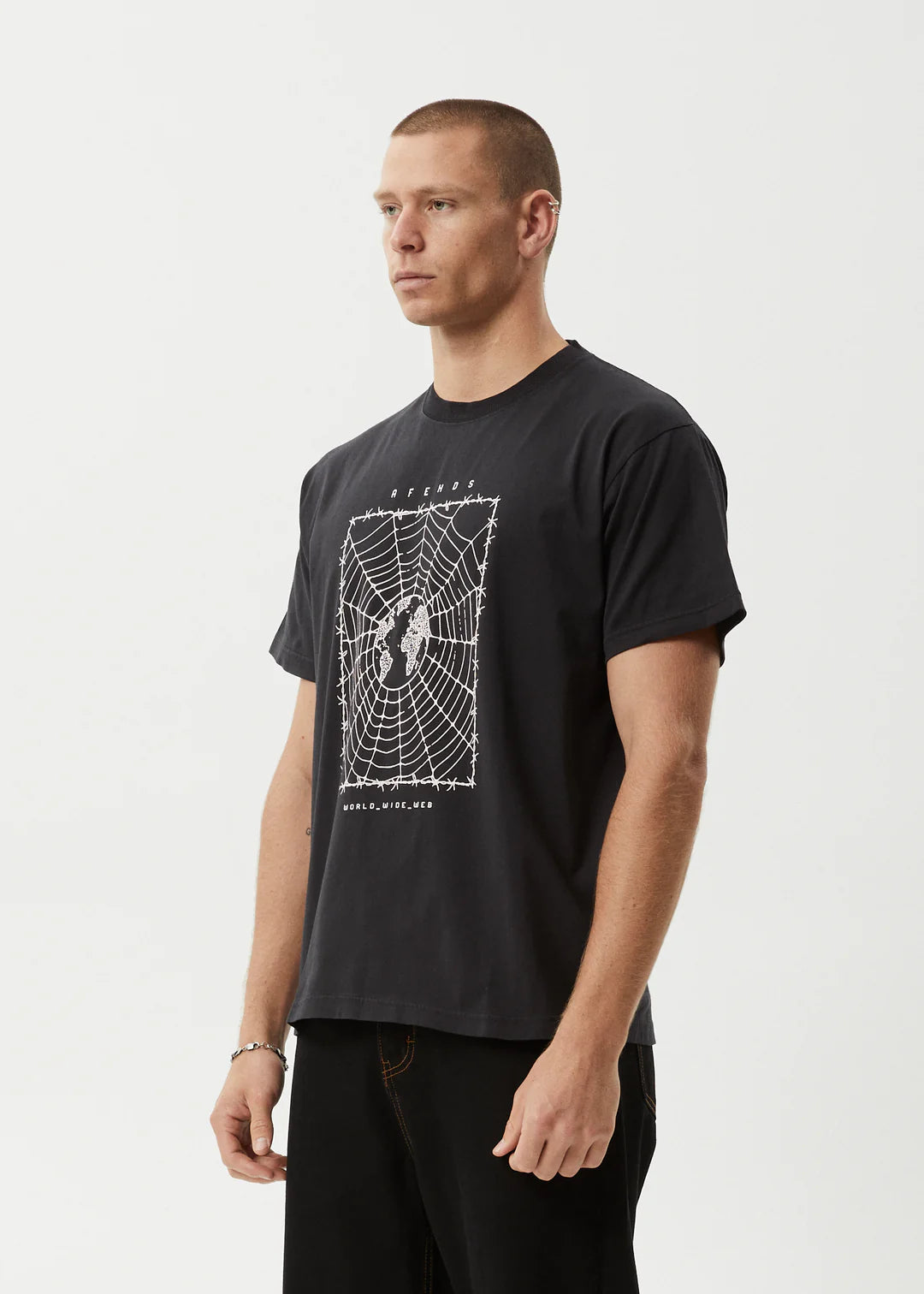 World Wide Recycled Boxy Tee - Stone Black