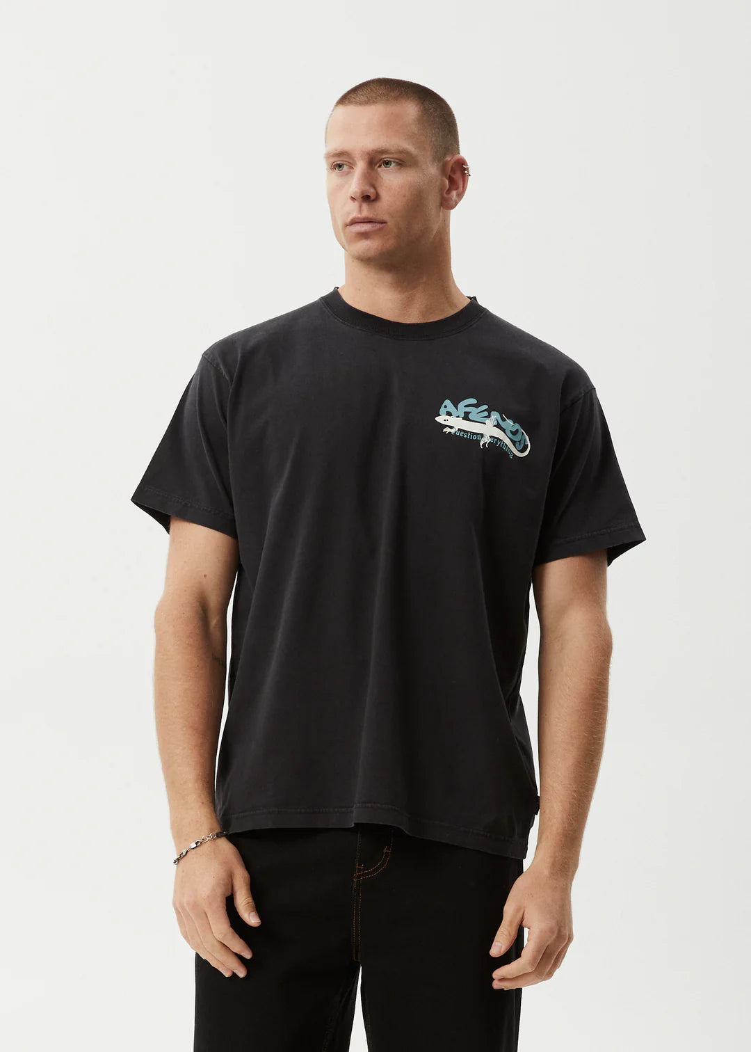 Reptilian Heavyweight Recycled Boxy Fit Tee - Stone Black