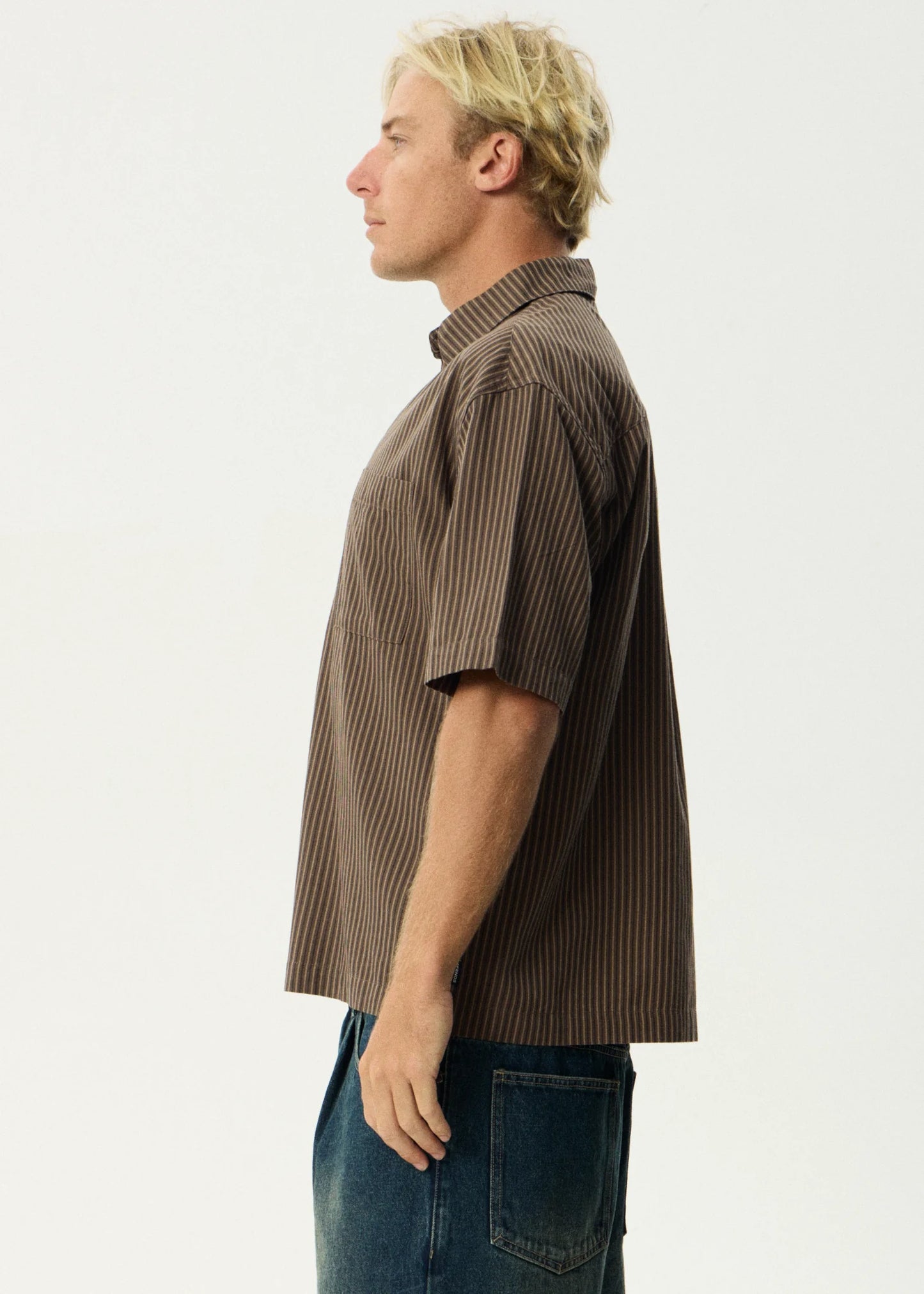 Cyrus Recycled Short Sleeve Shirt - Coffee Stripe