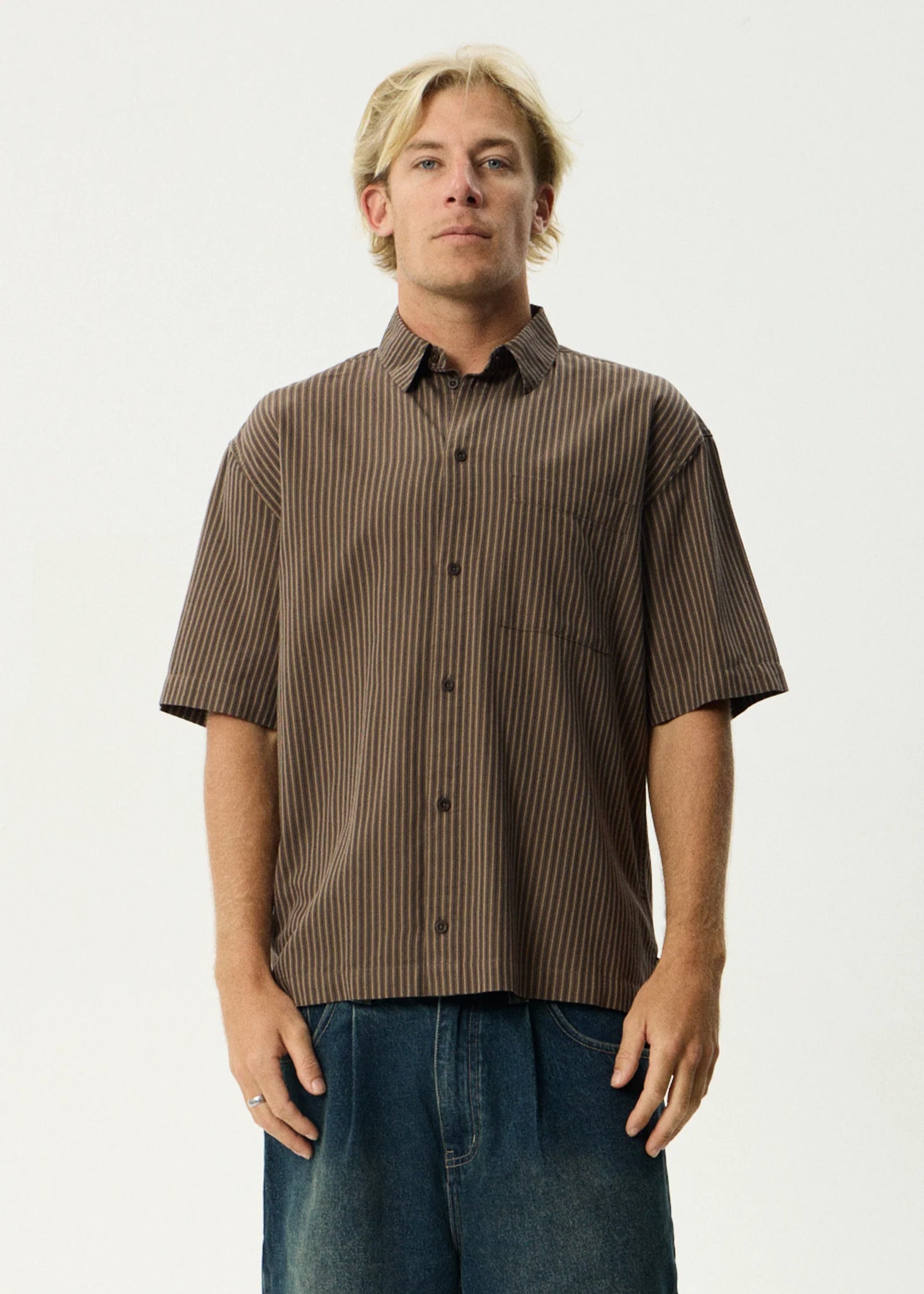 Cyrus Recycled Short Sleeve Shirt - Coffee Stripe